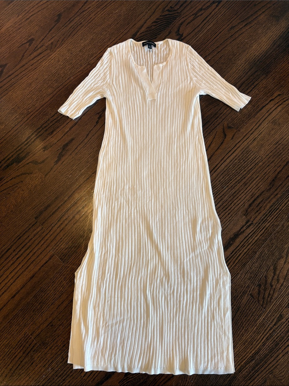 Banana Republic White Ribbed Midi Dress
